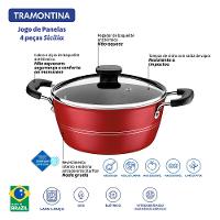 Jogo de Panelas Tramontina Sicília em Alumínio com Revestimento Interno e Externo Antiaderente Starflon Excellent Vermelho – 4 Peças - 2