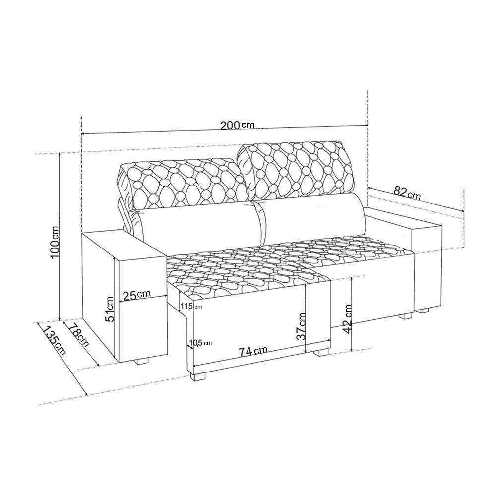 Sofá 3 Lugares Viero Venetto Retrátil Reclinável 2 Metros Veludo - 3