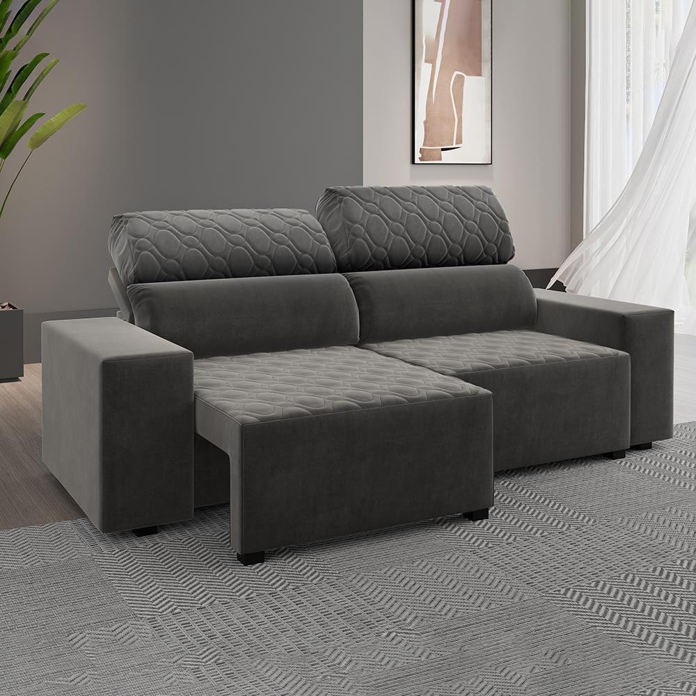 Sofá 3 Lugares Viero Venetto Retrátil Reclinável 2 Metros Veludo - 1