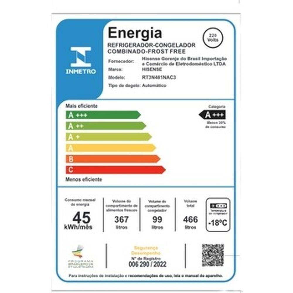 Geladeira Hisense Frost Free 466L Duplex Inverter RT3N461 Portas Planas Prateleiras de Vidro Econômica Inox - 9