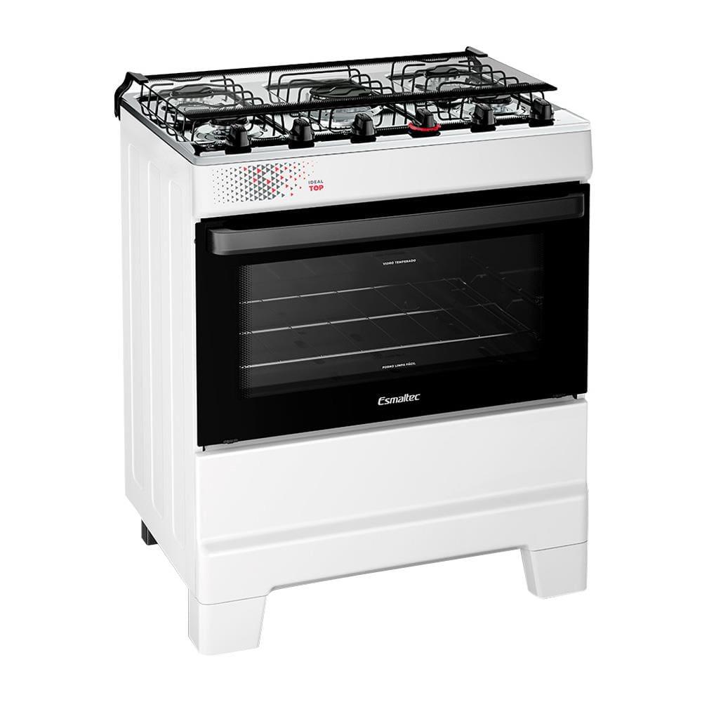 Fogão Esmaltec IDEAL Top T5IAB Branco 5 Bocas com Mesa de Inox e Acendimento Automático Forno 50L – Bivolt - 1