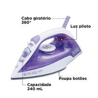 Ferro a Vapor Black+Decker FX1050 1200W Base Antiaderente Spray Frontal Cabo Giratório - 5