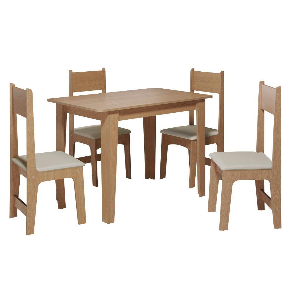 Conjunto de Mesa Sonetto Delta 110cm Tampo Mel Arredondado 4 Cadeiras Assento Revestido em Courino Design Moderno Seguro - 3
