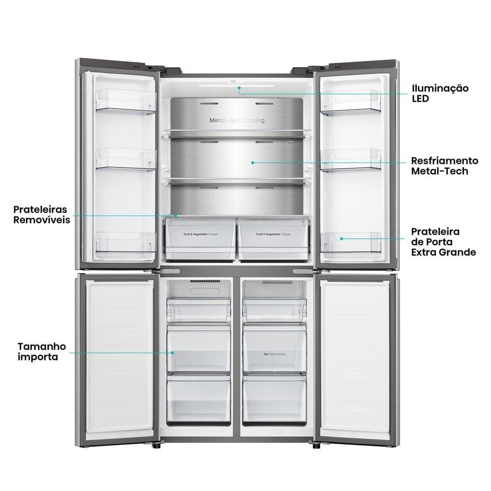 Geladeira 456L Hisense RQ5P470 Side By Side Multi Door Inverter Wi-Fi Metal Cooling Prateleiras de Vidro Inox - 4