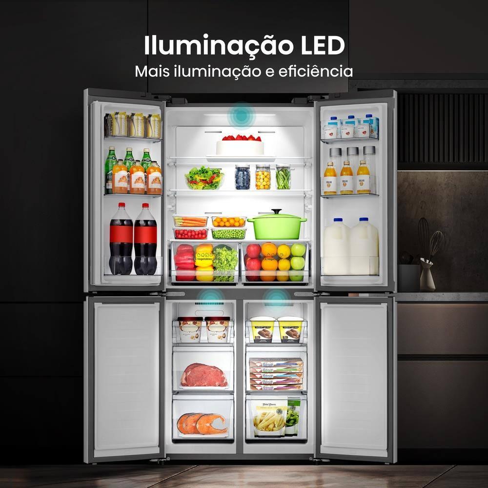 Geladeira 456L Hisense RQ5P470 Side By Side Multi Door Inverter Wi-Fi Metal Cooling Prateleiras de Vidro Inox - 5