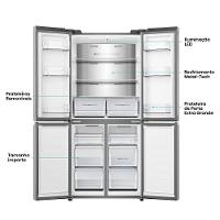 Geladeira 456L Hisense RQ5P470 Side By Side Multi Door Inverter Wi-Fi Metal Cooling Prateleiras de Vidro Inox
