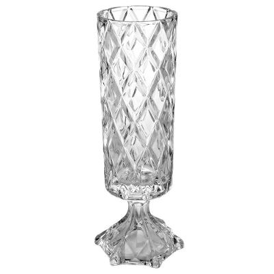 Vaso de Cristal Lyor Diamond 41cm Design Sofisticado Brilho Intenso Base com Pé
