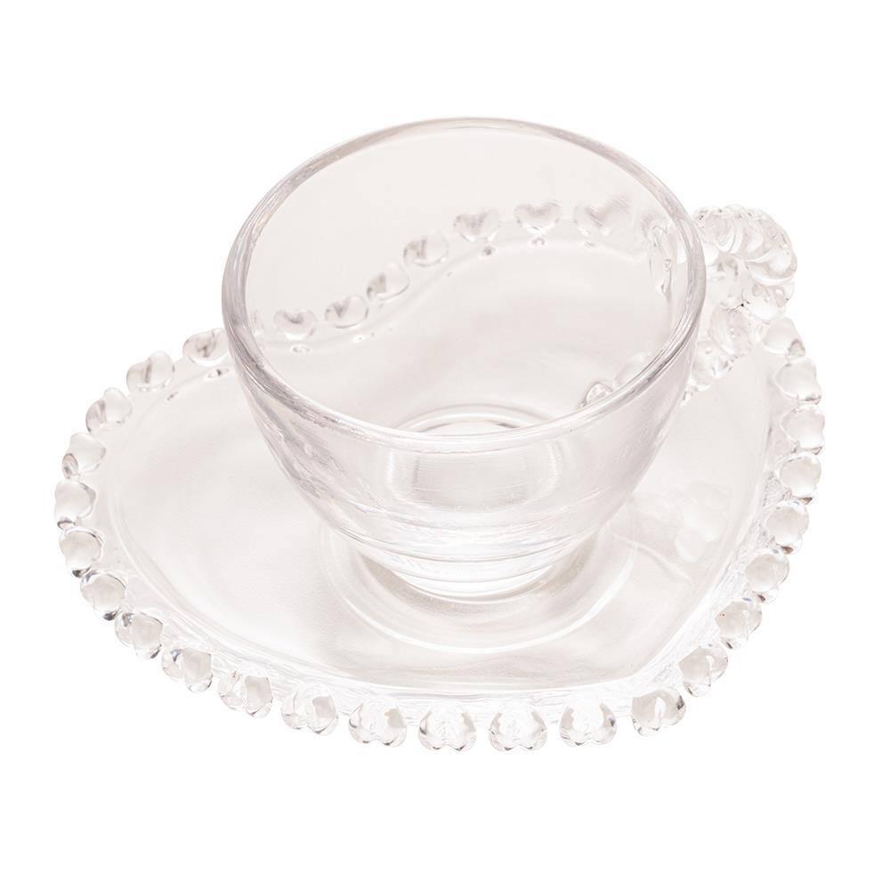 Xícara de Café com Pires Lyor Coração 80ml Cristal Design Romântico - 1