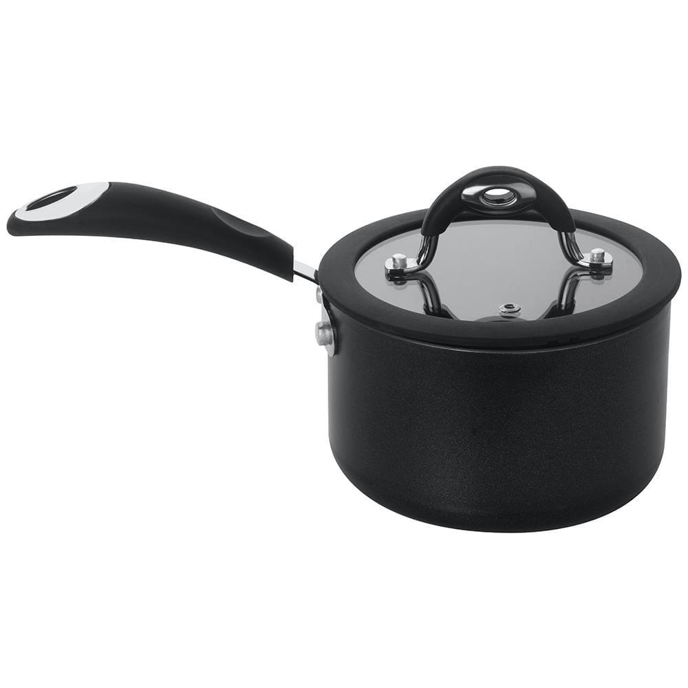 Panela Multiflon Dom em Alumínio com Revestimento Antiaderente, Tampa de Vidro Temperado e Cabo de Silicone 18 cm – Preta - 1