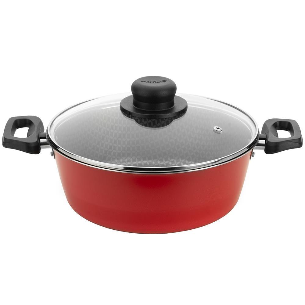 Caçarola Multiflon Essencial em Alumínio com Revestimento Interno Antiaderente e Tampa de Vidro com Saída de Vapor 22 cm – Vermelha - 1