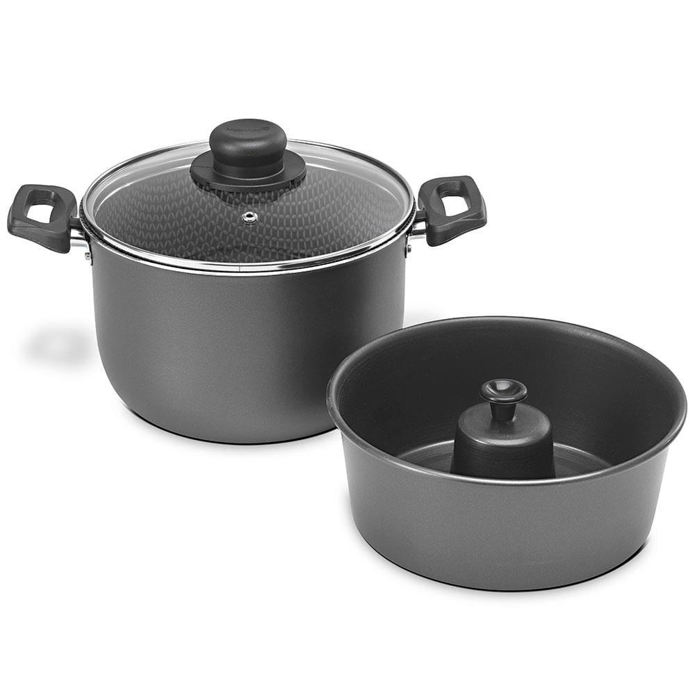 Conjunto Caçarola e Forma para Pudim Multiflon em Alumínio com Revestimento Antiaderente 7 Camadas, Tampa de Vidro e Alças em Baquelite – 24 cm - 2