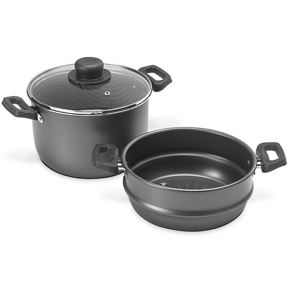 Cozi Vapor/ Cuscuzeira Multiflon em Alumínio com Revestimento Antiaderente 7 Camadas, Tampa de Vidro Temperado e Alças em Baquelite 20 cm - Grafite - 2