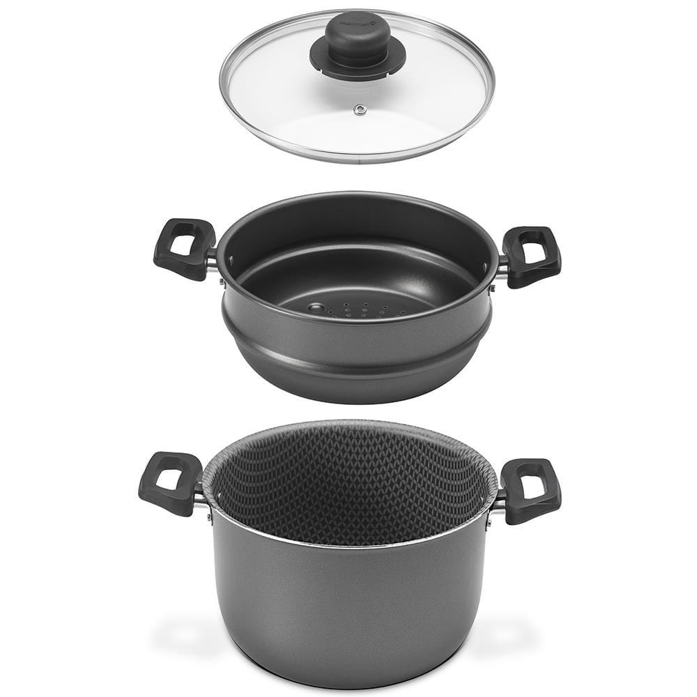 Cozi Vapor/ Cuscuzeira Multiflon em Alumínio com Revestimento Antiaderente 7 Camadas, Tampa de Vidro Temperado e Alças em Baquelite 20 cm - Grafite - 3