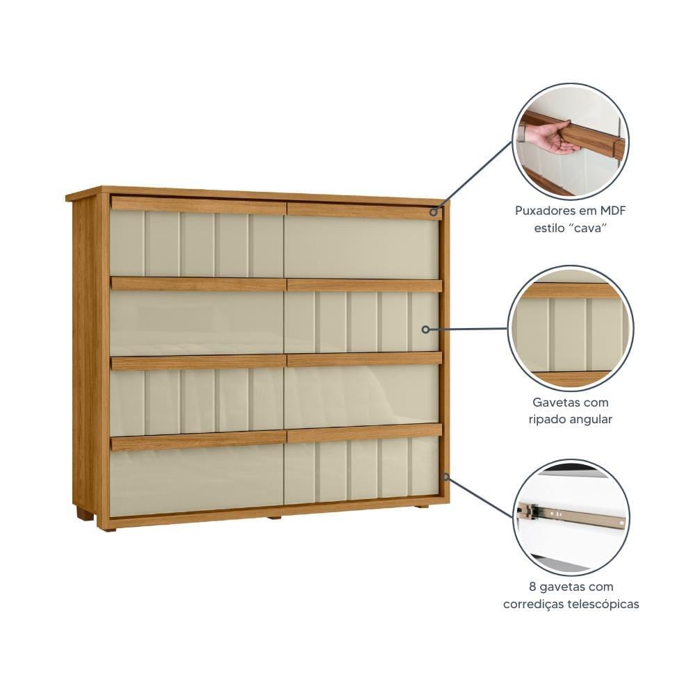 Cômoda 8 Gavetas Madetec Tarsila Corrediça Telescópica Ripado Angular Design Moderno - 12