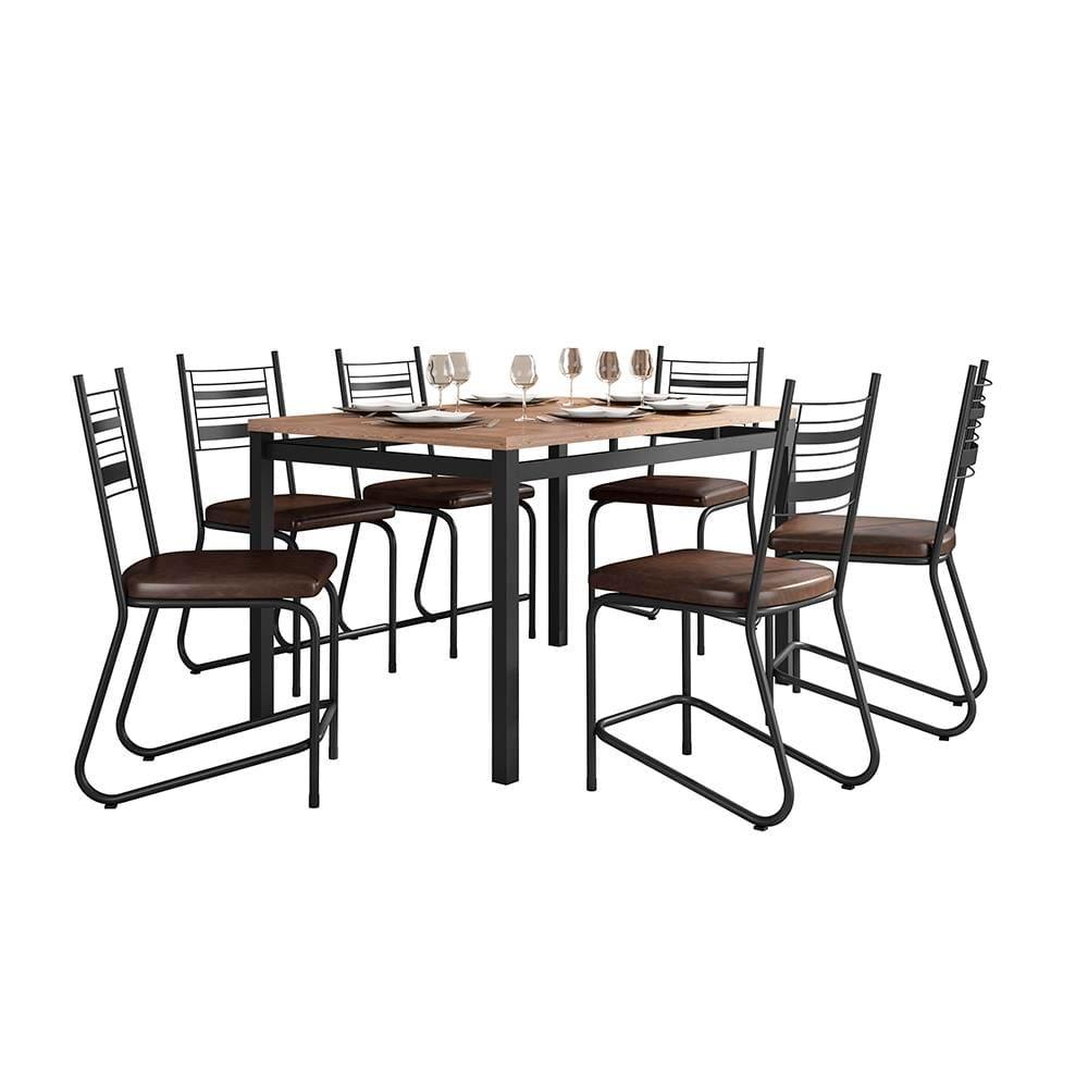 Conjunto Mesa Jantar 6 Cadeiras Fabone Kieve Aço Carbono Corano Cobre Mesa Retangular 136x80 - 2