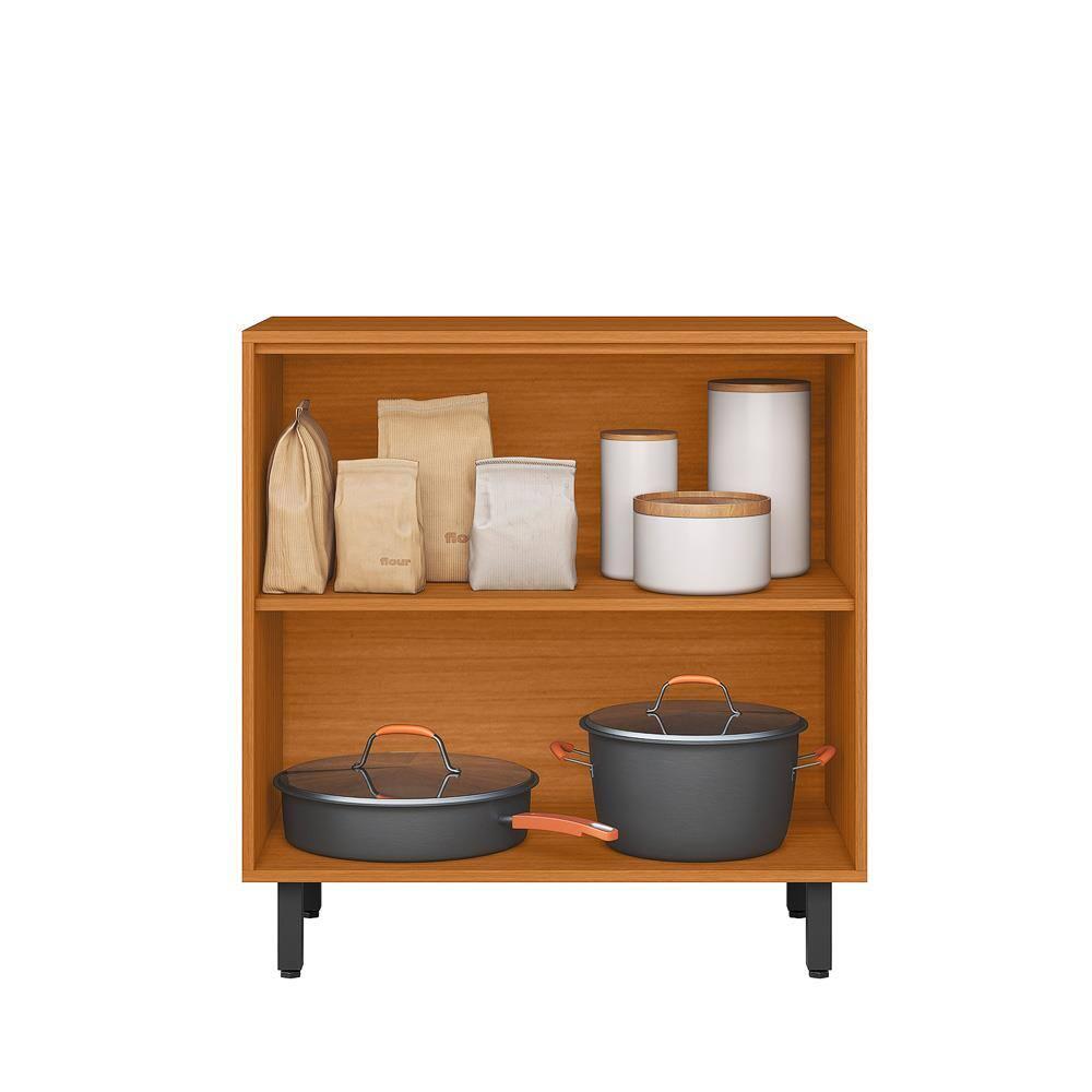 Balcão Poliman Ravena 80cm 2 Portas Tampo 15mm Puxadores Pretos Prateleira Removível Freijó Off White Acetinado - 2