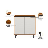 Balcão Poliman Ravena 80cm 2 Portas Tampo 15mm Puxadores Pretos Prateleira Removível Freijó Off White Acetinado - 3