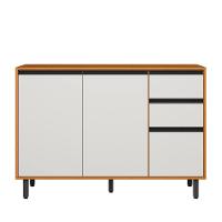 Balcão Poliman Ravena 120cm 3 Portas 2 Gavetas Tampo 15mm Puxadores Pretos Freijó Off White Acetinado - 1