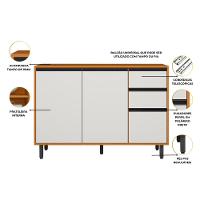 Balcão Poliman Ravena 120cm 3 Portas 2 Gavetas Tampo 15mm Puxadores Pretos Freijó Off White Acetinado - 3