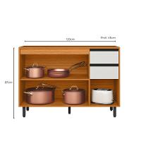 Balcão Poliman Ravena 120cm 3 Portas 2 Gavetas Tampo 15mm Puxadores Pretos Freijó Off White Acetinado - 4