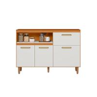 Balcão de Cozinha Poliman Sicília 120cm 3 Portas 1 Gaveta com Tampo Pés Reguláveis MDP Pintura UV Freijó Off White Acetinado - 2