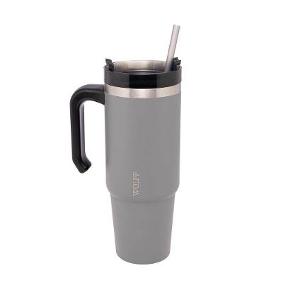 Caneca Térmica Wolff SlimTerm 890ml com Canudo, Parede Dupla e Base Ergonômica Cinza