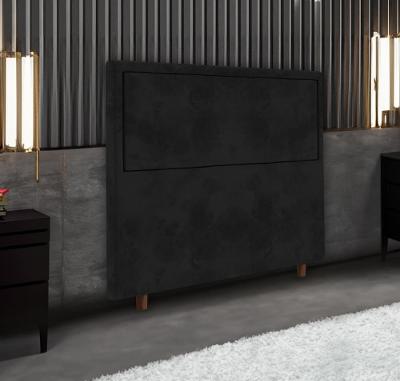 Cabeceira Solteiro Portobel Evelyn 88cm Madeira Pinus Tecido Suede Design Minimalista Preto