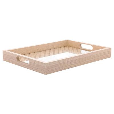 Bandeja Decorativa Lyor MDF Retangular 36,5cm Fundo Treliça Elegante Cor Natural