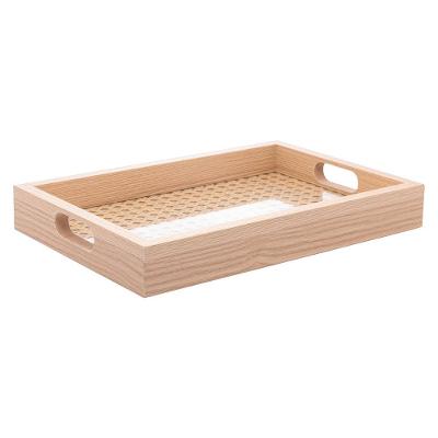 Bandeja Decorativa Lyor MDF Retangular 31,5cm Fundo Treliça Sofisticada Cor Natural