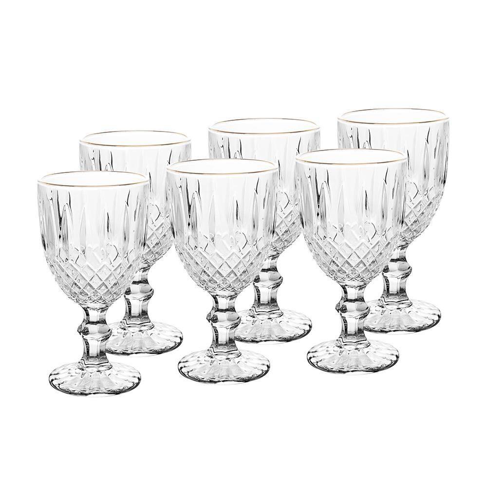 Conjunto 6 Taças de Água Wolff Greek 320ml Vidro Fio Dourado Clássico - 1
