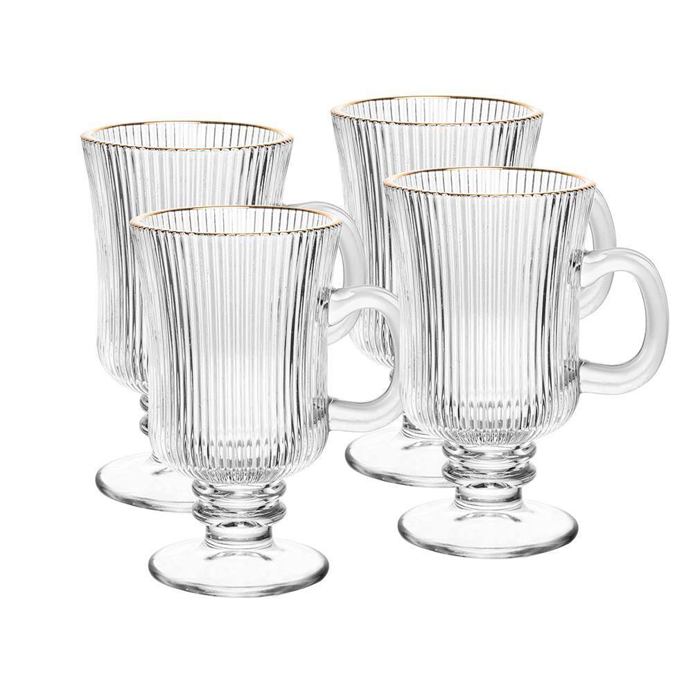 Conjunto 4 Taças para Cappuccino Wolff 240ml Vidro com Fio de Ouro Lines Elegante - 1