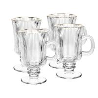 Conjunto 4 Taças para Cappuccino Wolff 240ml Vidro com Fio de Ouro Lines Elegante - 1