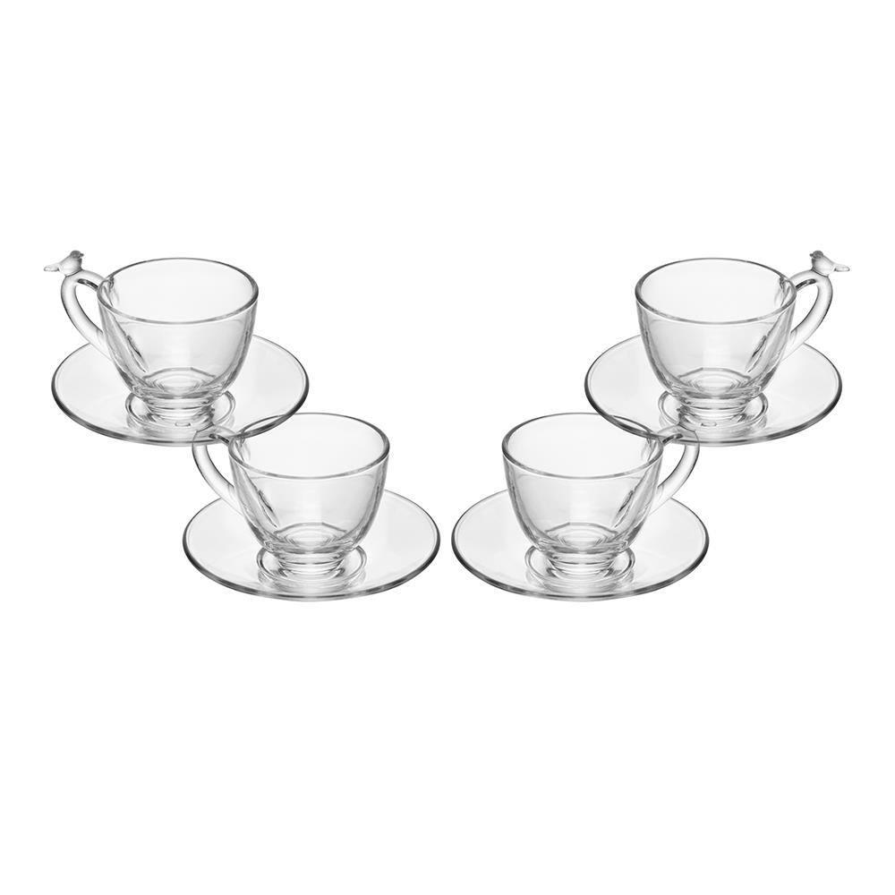 Conjunto 4 Xícaras de Café Wolff Bird 80ml com Pires Cristal Ecológico Relevo Artístico - 1
