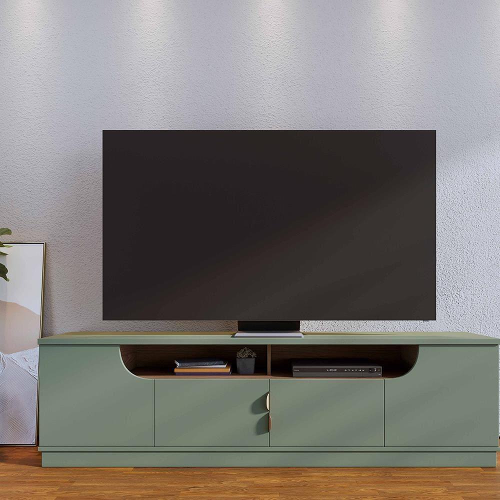 Rack Bancada para TV até 75” Santorini 2.0 4 Portas 2 Nichos Tampo 25mm Puxador Dourado Fosco - 2