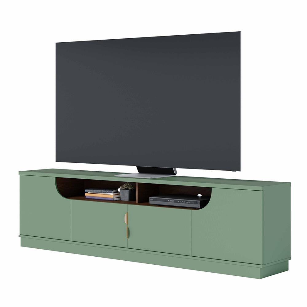 Rack Bancada para TV até 75” Santorini 2.0 4 Portas 2 Nichos Tampo 25mm Puxador Dourado Fosco - 4