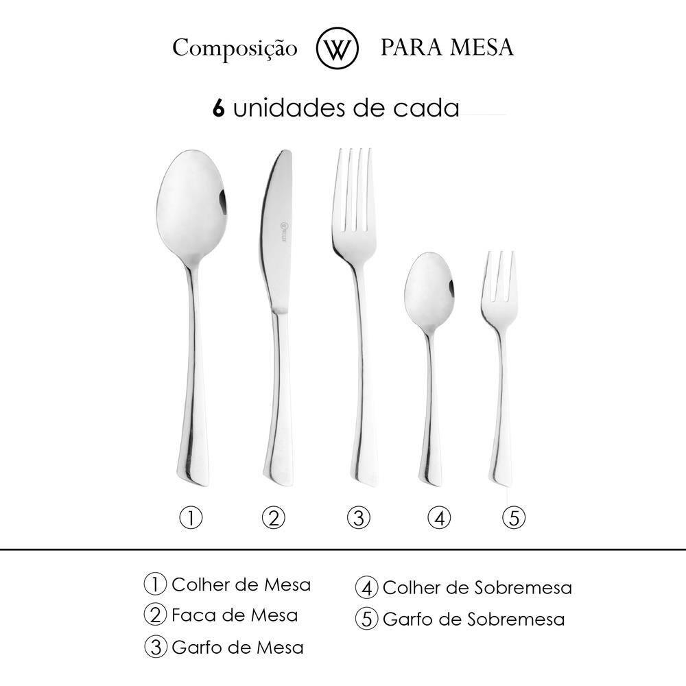 Faqueiro 30 Peças Wolff Verona Aço Inox Design Contemporâneo Alta Durabilidade - 3