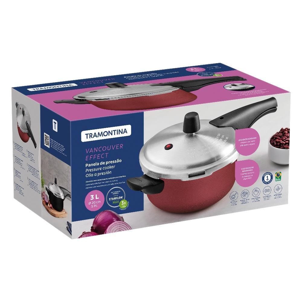 Panela de Pressão Tramontina Vancouver Effect 3L Antiaderente Starflon Max Alumínio Vermelha - 6