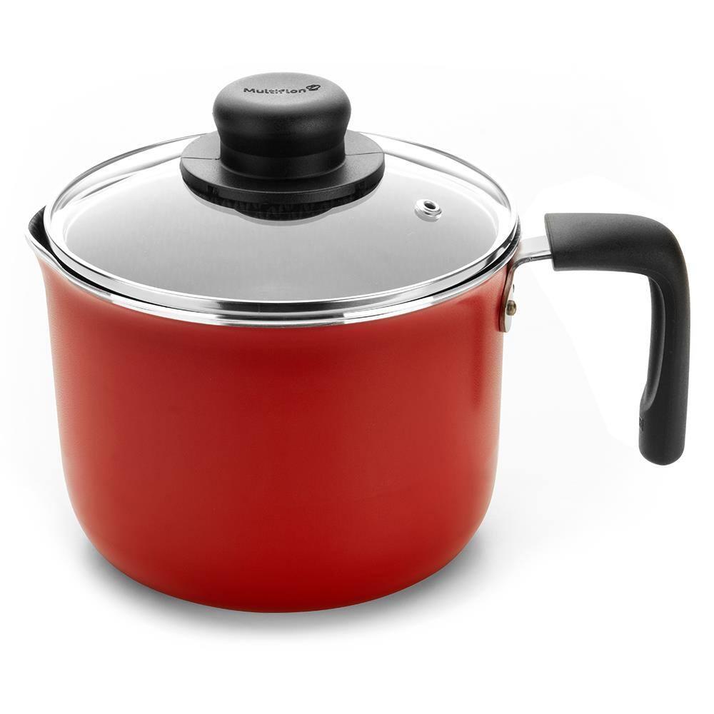Leiteira Multiflon Gourmet 14cm Com Tampa de Vidro 1,6L Vermelha - 1
