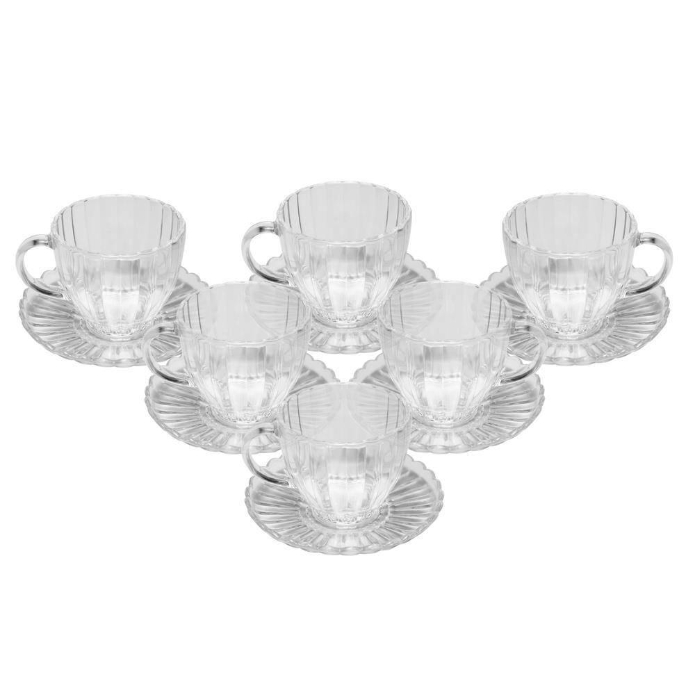 Conjunto 6 Xícaras Chá Wolff Pétala 200ml Vidro com Pires Elegante - 1