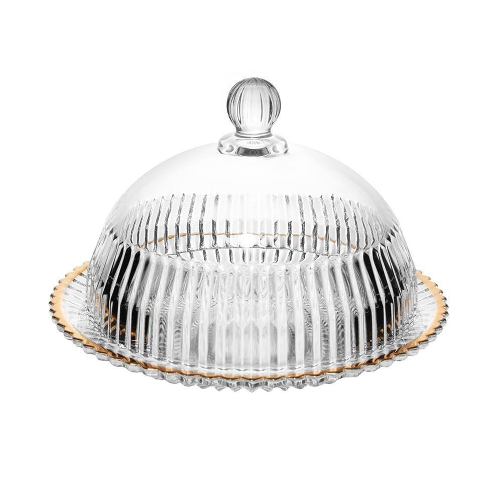 Queijeira com Tampa Wolff Império 20x20x13,5cm Cristal Fio de Ouro com Tampa Alta - 1