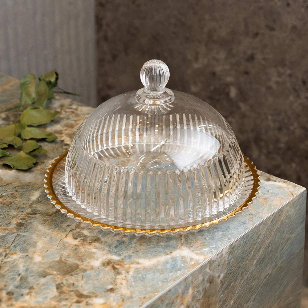 Queijeira com Tampa Wolff Império 20x20x13,5cm Cristal Fio de Ouro com Tampa Alta - 3