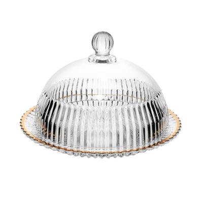 Queijeira com Tampa Wolff Império 20x20x13,5cm Cristal Fio de Ouro com Tampa Alta