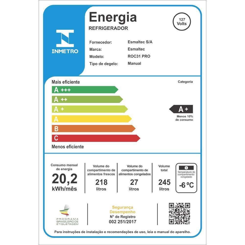 Geladeira Esmaltec ROC31 Inverter 245L Degelo Manual Branca - 6
