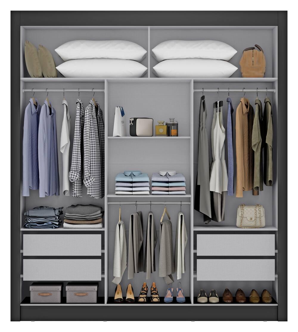 Guarda-Roupa Casal Maxel Residence 208x185x47cm 3 Portas de Correr 4 Gavetas Espelho - 3