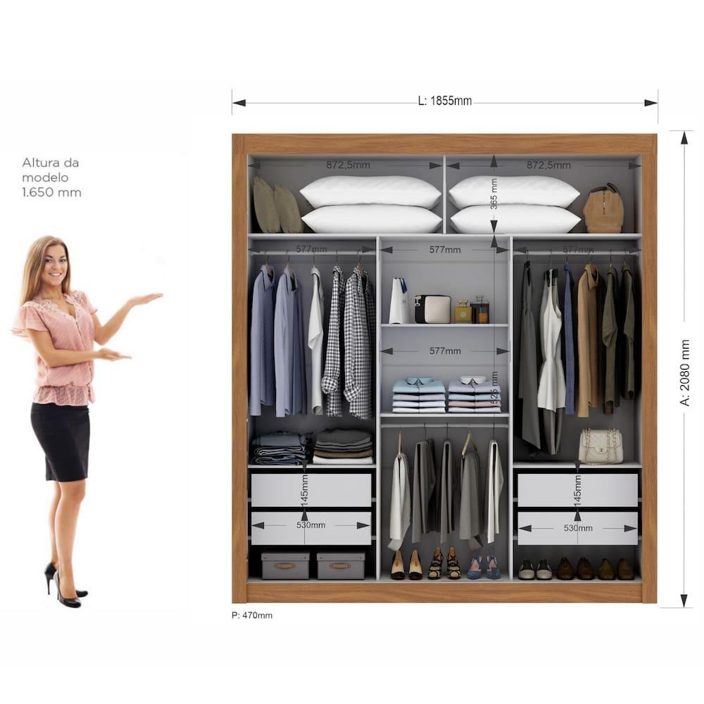 Guarda-Roupa Casal Maxel Móveis Residence 208x185cm 3 Portas de Correr 4 Gavetas - 4