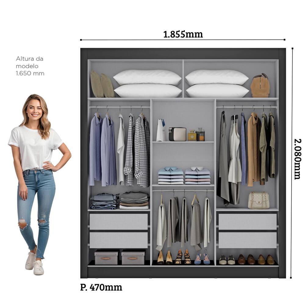 Guarda-Roupa Casal Maxel Móveis Residence 208x185cm 3 Portas de Correr 4 Gavetas - 6
