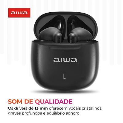 Fone de Ouvido Eardbud AIWA AWS-EB-05-B Bluetooth Cancelamento de Ruído e 24h de Bateria Preto