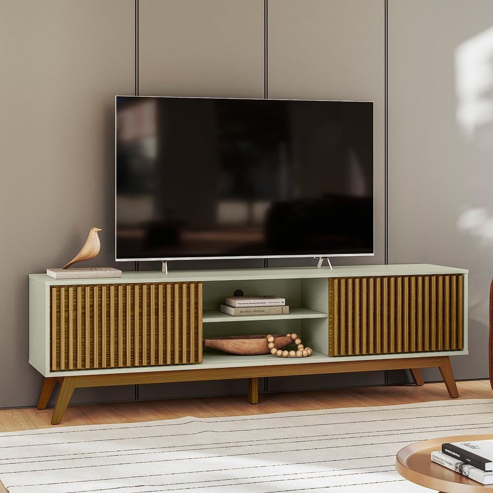 Rack Olivar Fox 180 Ripado Para TV até 65” Porta Deslizante 2 Portas 4 Nichos - 1