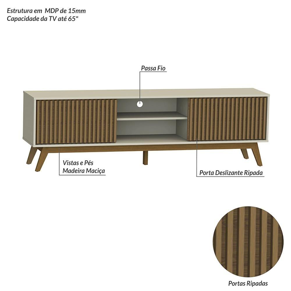 Rack Olivar Fox 180 Ripado Para TV até 65” Porta Deslizante 2 Portas 4 Nichos - 5