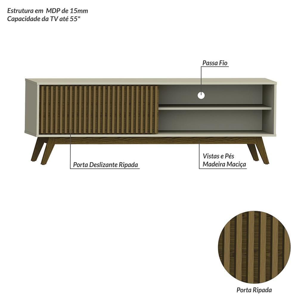 Rack Olivar Fox 160 Ripado Para TV até 55” Porta Deslizante 1 porta 3 Nichos - 4
